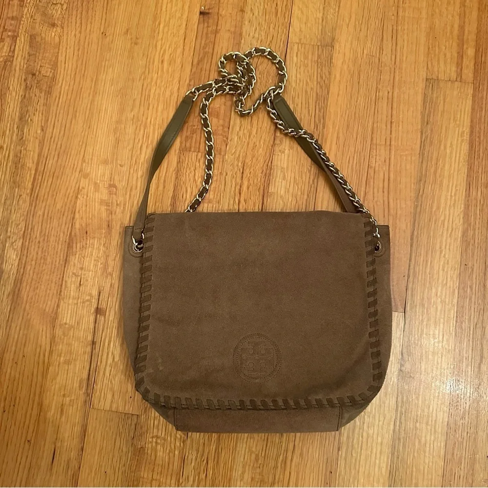 TORY BURCH Marion River Rock Suede Flap Chain Shoulder